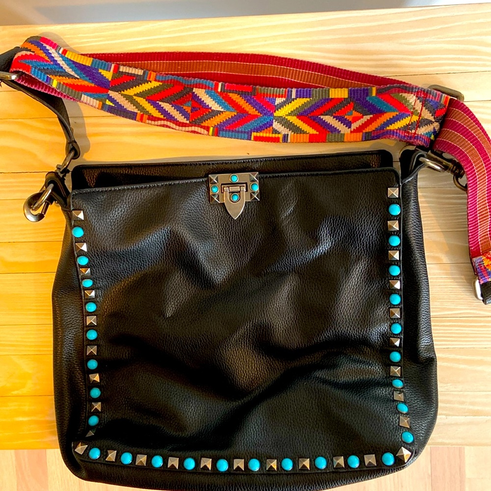 INZI Hobo Black Native Navajo Motif Studded Bag/Purse